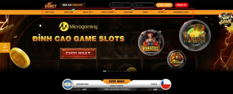 Game slot tại Debet