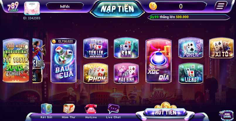 Kho game phong phú và đa dạng của sảnh bài 789Club